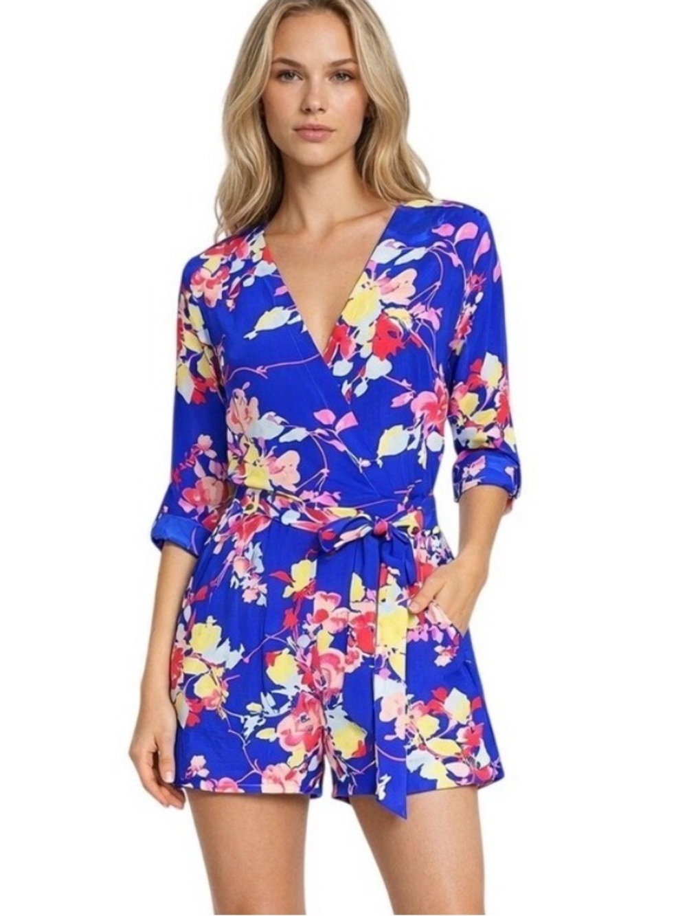 Yumi Kim Blue Floral Wrap Jumpsuit
